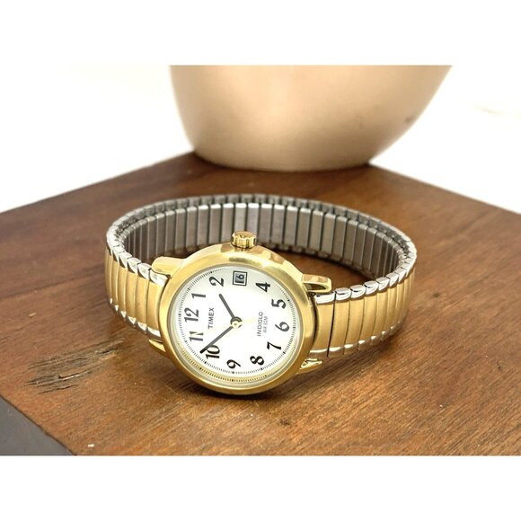 Timex Women's Watch T2H491 Indiglo Quartz Two Tone White Dial Expansion Band - Picture 8 of 14
